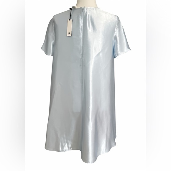 Aurelia Satin Trapeze Mini Dress XS Blue EcoVero A-Line Short Cape Sleeve NWT - Picture 7 of 12